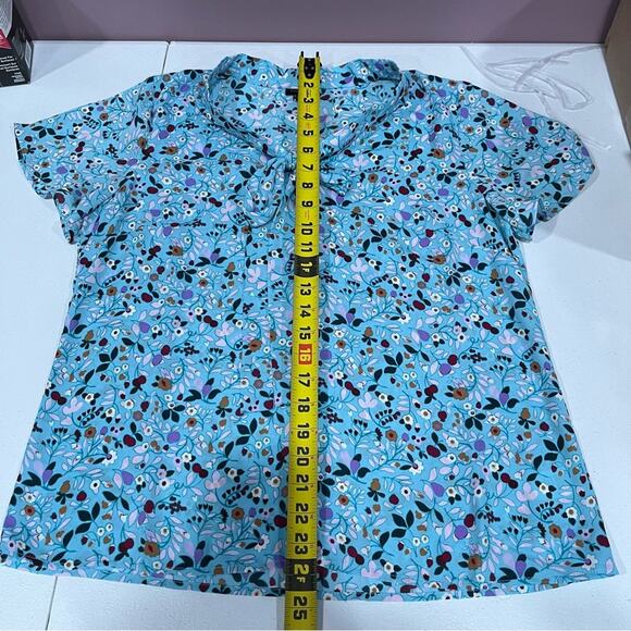Talbots Blue Floral Neck Tie Blouse Womens Medium - Picture 6 of 6